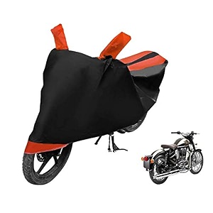 euro care bike cover compatible with re classic chrome heatproof mirror pocket dustproof belt amp buckle classic chrome bike cover - 1 unit black-orange