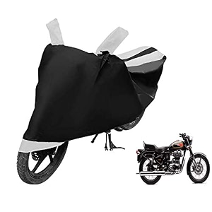 euro care bike cover compatible with re 500 heatproof mirror pocket dustproof belt amp buckle re 500 bike cover - 1 unit black-white