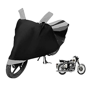euro care bike cover compatible with re classic 350 heatproof mirror pocket dustproof belt amp buckle classic 350 bike cover - 1 unit black-silver