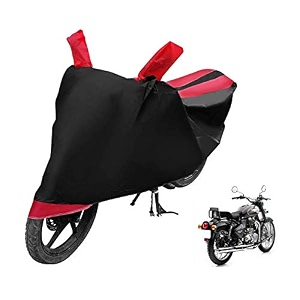 euro care bike cover compatible with re bullet 500 heatproof mirror pocket dustproof belt amp buckle bullet 500 bike cover - 1 unit black-red