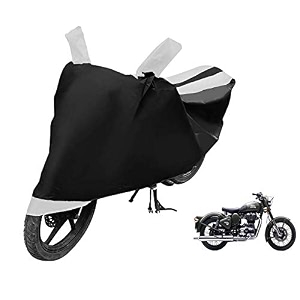 euro care bike cover compatible with re battle green heatproof mirror pocket dustproof belt amp buckle battle green bike cover - 1 unit black-white