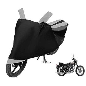 euro care bike cover compatible with re bullet 350 heatproof mirror pocket dustproof belt amp buckle bullet 350 bike cover - 1 unit black-silver