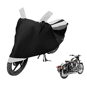 euro care bike cover compatible with re classic chrome heatproof mirror pocket dustproof belt amp buckle classic chrome bike cover - 1 unit black-white
