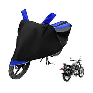 euro care bike cover compatible with re bullet 500 heatproof mirror pocket dustproof belt amp buckle bullet 500 bike cover - 1 unit black-blue