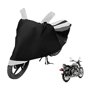 euro care bike cover compatible with re bullet 500 heatproof mirror pocket dustproof belt amp buckle bullet 500 bike cover - 1 unit black-white