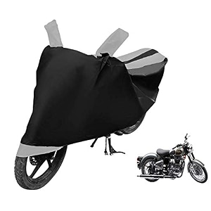 euro care bike cover compatible with re classic 500 heatproof mirror pocket dustproof belt amp buckle classic 500 bike cover - 1 unit black-silver