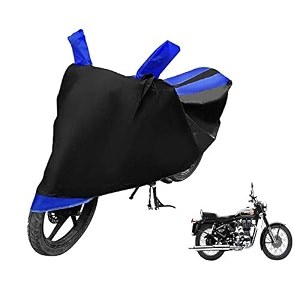 euro care bike cover compatible with re bullet 350 heatproof mirror pocket dustproof belt amp buckle bullet 350 bike cover - 1 unit black-blue