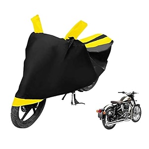 euro care bike cover compatible with re classic chrome heatproof mirror pocket dustproof belt amp buckle classic chrome bike cover - 1 unit black-yellow