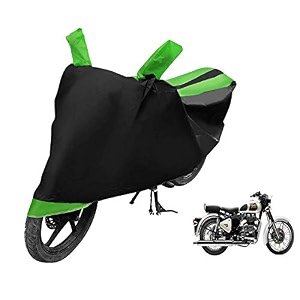 euro care bike cover compatible with re classic 350 heatproof mirror pocket dustproof belt amp buckle classic 350 bike cover - 1 unit black-green