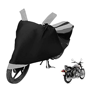 euro care bike cover compatible with re bullet 500 heatproof mirror pocket dustproof belt amp buckle bullet 500 bike cover - 1 unit black-silver