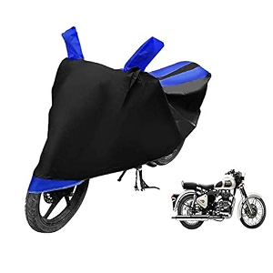 euro care bike cover compatible with re classic 350 heatproof mirror pocket dustproof belt amp buckle classic 350 bike cover - 1 unit black-blue