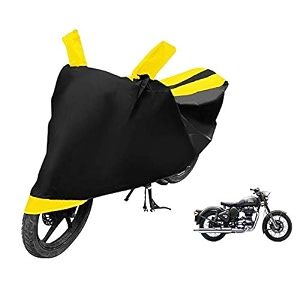 euro care bike cover compatible with re battle green heatproof mirror pocket dustproof belt amp buckle battle green bike cover - 1 unit black-yellow