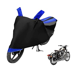 euro care bike cover compatible with re classic chrome heatproof mirror pocket dustproof belt amp buckle classic chrome bike cover - 1 unit black-blue