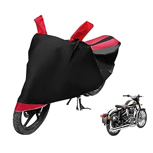euro care bike cover compatible with re classic chrome heatproof mirror pocket dustproof belt amp buckle classic chrome bike cover - 1 unit black-red