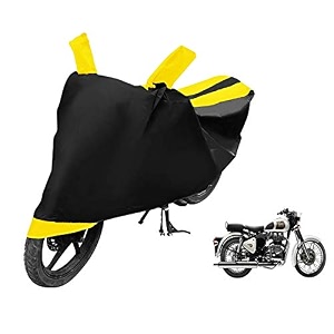 euro care bike cover compatible with re classic 350 heatproof mirror pocket dustproof belt amp buckle classic 350 bike cover - 1 unit black-yellow