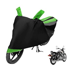 euro care bike cover compatible with re bullet 500 heatproof mirror pocket dustproof belt amp buckle bullet 500 bike cover - 1 unit black-green