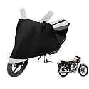 Euro Care Bike Cover Compatible with RE 500, Heatproof, Mirror Pocket, Dustproof, Belt &amp; Buckle, RE 500 Bike Cover - 1 Unit, Black-White