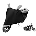 Euro Care Bike Cover Compatible with RE Classic 500, Heatproof, Mirror Pocket, Dustproof, Belt &amp; Buckle, Classic 500 Bike Cover - 1 Unit, Black-Silver