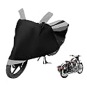 Euro Care Bike Cover Compatible with RE Classic Chrome, Heatproof, Mirror Pocket, Dustproof, Belt & Buckle, Classic Chrome Bike Cover - 1 Unit, Black-Silver