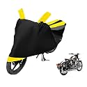 Euro Care Bike Cover Compatible with RE Classic Chrome, Heatproof, Mirror Pocket, Dustproof, Belt &amp; Buckle, Classic Chrome Bike Cover - 1 Unit, Black-Yellow