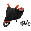 Euro Care Bike Cover Compatible with RE Classic 350, Heatproof, Mirror Pocket, Dustproof, Belt &amp; Buckle, Classic 350 Bike Cover - 1 Unit, Black-Orange