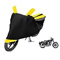 Euro Care Bike Cover Compatible with RE Battle Green, Heatproof, Mirror Pocket, Dustproof, Belt &amp; Buckle, Battle Green Bike Cover - 1 Unit, Black-Yellow