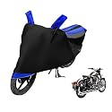 Euro Care Bike Cover Compatible with RE Classic Chrome, Heatproof, Mirror Pocket, Dustproof, Belt &amp; Buckle, Classic Chrome Bike Cover - 1 Unit, Black-Blue