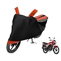 Euro Care Bike Cover Compatible with Yamaha Saluto, Heatproof, Mirror Pocket, Dustproof, Belt &amp; Buckle, Saluto Bike Cover - 1 Unit, Black-Orange