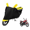 Euro Care Bike Cover Compatible with Yamaha Saluto, Heatproof, Mirror Pocket, Dustproof, Belt &amp; Buckle, Saluto Bike Cover - 1 Unit, Black-Yellow