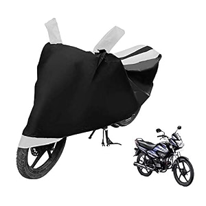 euro care bike cover compatible with splendor heatproof mirror pocket dustproof belt amp buckle splendor bike cover - 1 unit black-white
