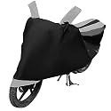 Euro Care Bike Cover Compatible with Universal Cover, Heatproof, Mirror Pocket, Dustproof, Belt &amp; Buckle, Universal Bike Cover - 1 Unit, Black-Silver