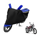 Euro Care Bike Cover Compatible with Vikrant 150, Heatproof, Mirror Pocket, Dustproof, Belt &amp; Buckle, Vikrant Bike Cover - 1 Unit, Black-Blue
