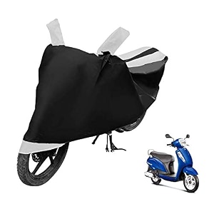 euro care scooty cover compatible with access 125 heatproof mirror pocket dustproof belt amp buckle access scooty cover - 1 unit black-white