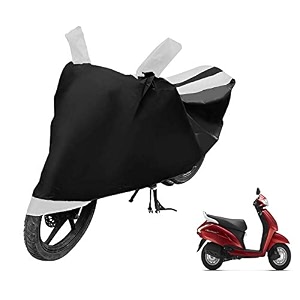 euro care scooty cover compatible with activa 125 heatproof mirror pocket dustproof belt amp buckle activa scooty cover - 1 unit black-white