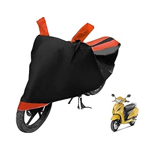 euro care scooty cover compatible with activa 5g heatproof mirror pocket dustproof belt amp buckle activa scooty cover - 1 unit black-orange