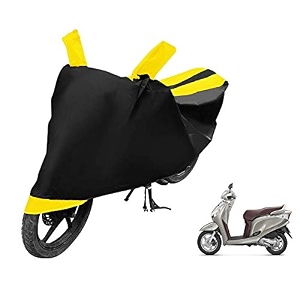 euro care scooty cover compatible with aviator heatproof mirror pocket dustproof belt amp buckle aviator scooty cover - 1 unit black-yellow