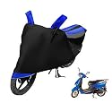 Euro Care Scooty Cover Compatible with E Scoot, Heatproof, Mirror Pocket, Dustproof, Belt &amp; Buckle, E Scoot Scooty Cover - 1 Unit, Black-Blue