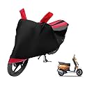 Euro Care Scooty Cover Compatible with Mahindra Gusto, Heatproof, Mirror Pocket, Dustproof, Belt &amp; Buckle, Gusto Scooty Cover - 1 Unit, Black-Red