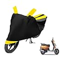 Euro Care Scooty Cover Compatible with Mahindra Gusto, Heatproof, Mirror Pocket, Dustproof, Belt &amp; Buckle, Gusto Scooty Cover - 1 Unit, Black-Yellow