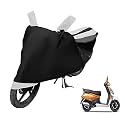Euro Care Scooty Cover Compatible with Mahindra Gusto, Heatproof, Mirror Pocket, Dustproof, Belt &amp; Buckle, Gusto Scooty Cover - 1 Unit, Black-White