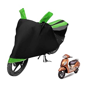 euro care scooty cover compatible with jupiter with mirror pocketdustproof windproof belt buckle jupiter scooty cover- black-green - 1 unit