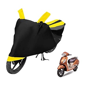 euro care scooty cover compatible with jupiter with mirror pocketdustproof windproof belt buckle jupiter scooty cover- black-yellow - 1 unit