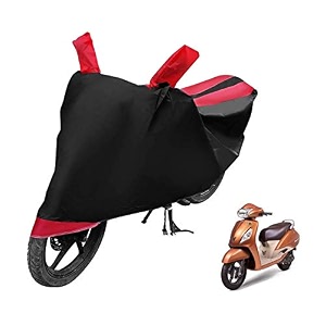 euro care scooty cover compatible with jupiter with mirror pocketdustproof windproof belt buckle jupiter scooty cover- black-red - 1 unit