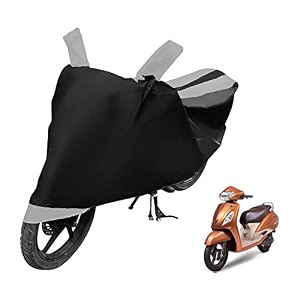 euro care scooty cover compatible with jupiter with mirror pocketdustproof windproof belt buckle jupiter scooty cover- black-silver - 1 unit