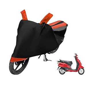euro care scooty cover compatible with motocorp duet heatproof mirror pocket dustproof belt amp buckle corp duet scooty cover - 1 unit black-orange