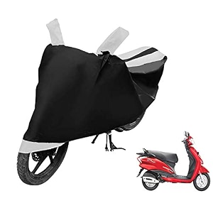 euro care scooty cover compatible with motocorp duet heatproof mirror pocket dustproof belt amp buckle corp duet scooty cover - 1 unit black-white