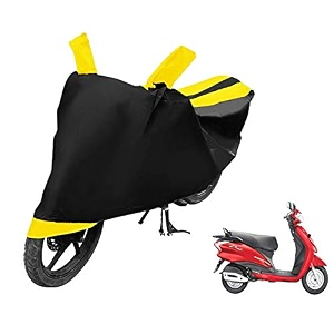 euro care scooty cover compatible with motocorp duet heatproof mirror pocket dustproof belt amp buckle corp duet scooty cover - 1 unit black-yellow