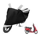Euro Care Scooty Cover Compatible with MotoCorp Duet, Heatproof, Mirror Pocket, Dustproof, Belt &amp; Buckle, Corp Duet Scooty Cover - 1 Unit, Black-White