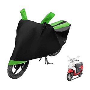 euro care scooty cover compatible with hero pleasure heatproof mirror pocket dustproof belt amp buckle pleasure scooty cover - 1 unit black-green