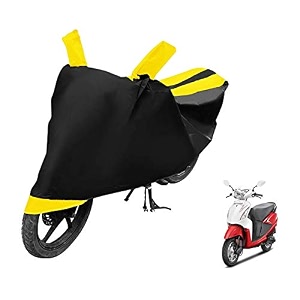euro care scooty cover compatible with hero pleasure heatproof mirror pocket dustproof belt amp buckle pleasure scooty cover - 1 unit black-yellow